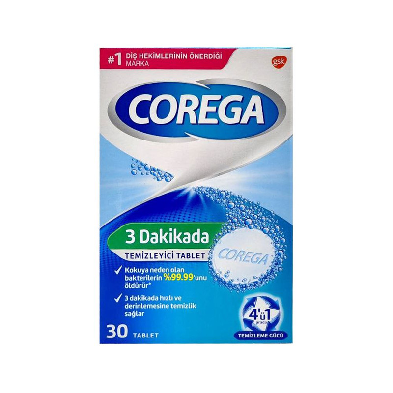 قرص تمیز کننده دندان مصنوعی کورگا مدل Dakikada 3 بسته 30 عددی